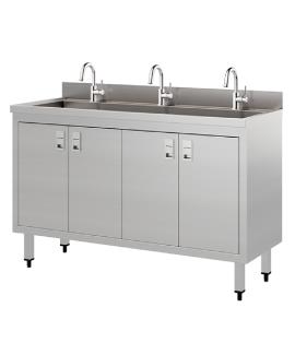 Trough-Type Triple Station Handwashing Sink With Cabinet