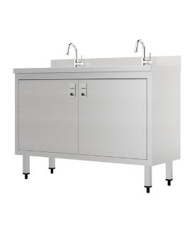 Trough-Type Double Station Handwashing Sink With Cabinet